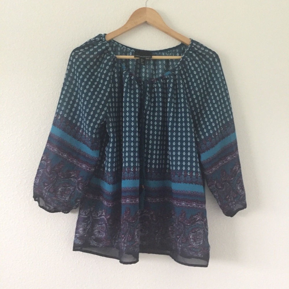 Cynthia Rowley  3/4 Sleeve Tassel Scoop Neck Tunic